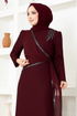 Chiffon Detailed Evening dress ASM2691 Burgundy - Thumbnail