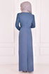 Chiffon Details Abendkleid Offen Indigo ASM22650 - Thumbnail