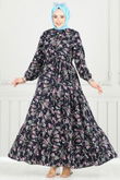 B.G.S. - Çiçek Desen Tesettür Elbise 7122BG354-MS Laci