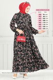 B.G.S. - Çiçek Desen Tesettür Elbise 7122BG354-MS Siyah