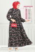 Çiçek Desen Tesettür Elbise 7122BG354-MS Siyah - Thumbnail