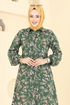 Çiçek Desen Viskon Tunik 0174BG354-MS Haki - Thumbnail