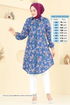 Çiçek Desen Viskon Tunik 0174BG354-MS İndigo - Thumbnail