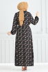 Çiçek Desenli Tesettür Elbise 807OZN1046-MS Siyah - Thumbnail