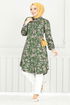 Çiçek Desenli Tesettür Tunik 0174BGS895-M Haki - Thumbnail