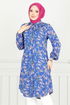 Çiçek Desenli Tesettür Tunik 0174BGS895-M İndigo - Thumbnail