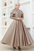 Collar Detailed Satin Evening dress YGS6551 Mink - Thumbnail