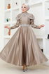 Collar Detailed Satin Evening dress YGS6551 Mink - Thumbnail