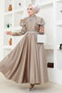 Collar Detailed Satin Evening dress YGS6551 Mink - Thumbnail