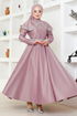 Collar Detailed Satin Evening dress YGS6551 Rose Kurusu - Thumbnail