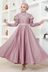 Collar Detailed Satin Evening dress YGS6551 Rose Kurusu - Thumbnail