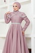 Collar Detailed Satin Evening dress YGS6551 Rose Kurusu - Thumbnail