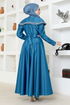 Collar Detailed Satin Evening dress YGS6551 Saks - Thumbnail