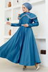 Collar Detailed Satin Evening dress YGS6551 Saks - Thumbnail