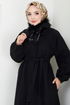 Collar Furred Coat 2057BGS895-M Black - Thumbnail