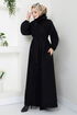 Collar Furred Coat 2057BGS895-M Black - Thumbnail