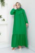 Collar Scarf Detailed Dress 2454HBS932-M Benetton Green - Thumbnail