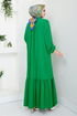 Collar Scarf Detailed Dress 2454HBS932-M Benetton Green - Thumbnail