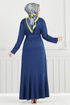 Côtes Détaillé Ceinturée Robe 4054PM1063-L Indigo - Thumbnail
