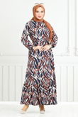MRV O.Z.R. - Dalga Desenli Viskon Elbise 825OZR1047-M Taba
