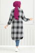 De L'Avant Boutonné Plaid Tunique Numéro de pièce 4446KTR927-M Gris et Noir - Thumbnail