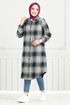 De L'Avant Boutonné Plaid Tunique Numéro de pièce 4446KTR927-M Gris et Noir - Thumbnail