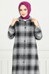 De L'Avant Boutonné Plaid Tunique Numéro de pièce 4446KTR927-M Gris et Noir - Thumbnail