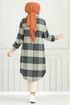 De L'Avant Boutonné Plaid Tunique Numéro de pièce 4446KTR927-M Menthe & Kaki - Thumbnail