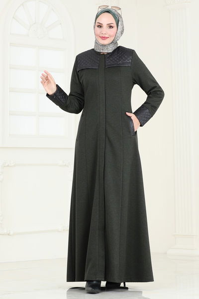 E.D.M. - Deri Detaylı Pardesü Ferace 2250EDM718-MS Haki - 374595