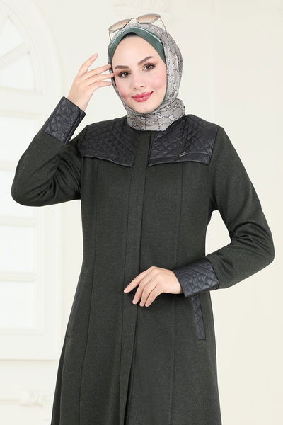 E.D.M. - Deri Detaylı Pardesü Ferace 2250EDM718-MS Haki - 374596