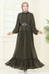 Desenli Şifon Elbise 5307AL357-MS Haki - Thumbnail