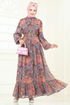 Desenli Şifon Elbise 5307AL357-MS Lila - Thumbnail