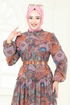 Desenli Şifon Elbise 5307AL357-MS Lila - Thumbnail