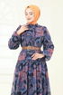 Desenli Şifon Elbise 5307AL357-MS Oranj - Thumbnail