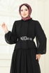 Desenli Şifon Elbise 5307AL357-MS Siyah - Thumbnail