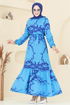 Desenli Viskon Elbise 812OZN1046-MS Mavi - Thumbnail