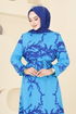 Desenli Viskon Elbise 812OZN1046-MS Mavi - Thumbnail