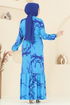 Desenli Viskon Elbise 812OZN1046-MS Mavi - Thumbnail