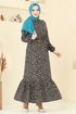 Desenli Viskon Elbise 822OZN1046-MS Kahve - Thumbnail