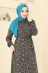 Desenli Viskon Elbise 822OZN1046-MS Kahve - Thumbnail
