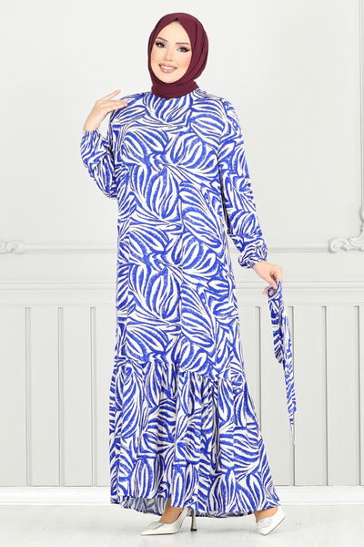 MRV O.Z.R. - Desenli Viskon Elbise 836OZR1047-M Saks - 354358