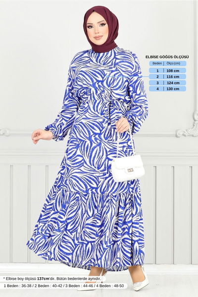 MRV O.Z.R. - Desenli Viskon Elbise 836OZR1047-M Saks - 356942