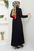 Double Breasted Collar Belted Skirted Team 16201BSK984-M Black - Thumbnail