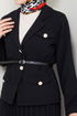 Double Breasted Collar Belted Skirted Team 16201BSK984-M Black - Thumbnail