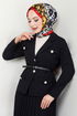 Double Breasted Collar Belted Skirted Team 16201BSK984-M Black - Thumbnail