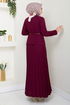 Double Breasted Collar Belted Skirted Team 16201BSK984-M Burgundy - Thumbnail
