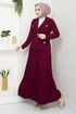 Double Breasted Collar Belted Skirted Team 16201BSK984-M Burgundy - Thumbnail