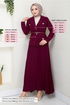 Double Breasted Collar Belted Skirted Team 16201BSK984-M Burgundy - Thumbnail