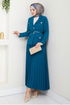 Double Breasted Collar Belted Skirted Team 16201BSK984-M Indigo - Thumbnail