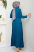 Double Breasted Collar Belted Skirted Team 16201BSK984-M Indigo - Thumbnail